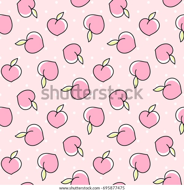 可爱的无缝图案与桃子在粉红色背景与点 可用于包装 包装纸 纺织品等 库存矢量图 免版税