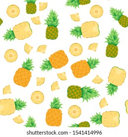 Cute seamless pattern with pineapple cut into rings and slices