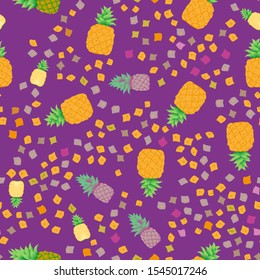 Cute seamless pattern with pineapple cut into rings and slices