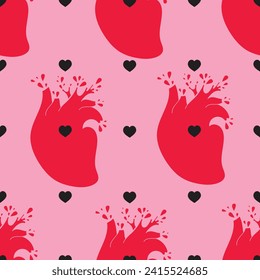 Cute seamless pattern of  pink and black hearts. Hand-drawn illustration. Valentines Day's background. Can be used in textile industry, paper, background, scrapbooking.
