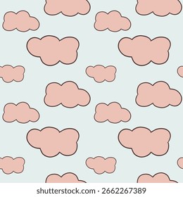 Cute seamless pattern with pink clouds. Perfect for baby textiles, backgrounds and playful kids decor.