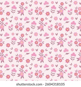 Cute seamless pattern with pink flowers
