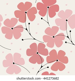 Cute seamless pattern with pink flowers on ivory background can be used for wallpapers, surface textures, textile,linen, kids cloth, pattern fills, page backgrounds and more designs. 