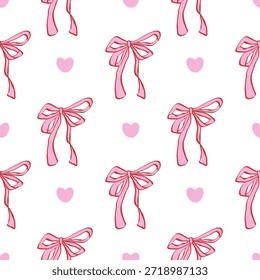 Lindo patrón sin fisuras con arcos dibujados a mano de color rosa. Fondo de Vector con cintas . Diseño delicado, femenino y caprichoso perfecto para papelería, packaging, telas, Fondos de pantalla y proyectos digitales.