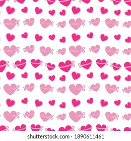 Cute seamless pattern of pink hearts for Valentine's Day. Template for wrapping paper or background, vector romantic love flat illustration