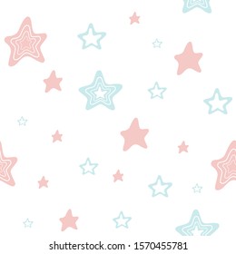 Cute seamless pattern with pink and lite blue stars. Vector background image for fabric, textile, scrapbook, gift wrapping paper. Ideal for children and baby projects.