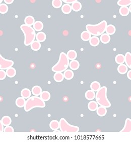 Cute seamless pattern with pink paws