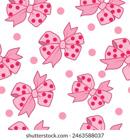 Cute seamless pattern with pink polka dot bows. Vector background in flat style for children's design