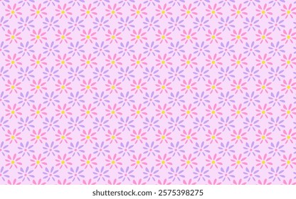Cute seamless pattern with pink and purple flowers. Perfect for kids room decor, textile print, and digital design