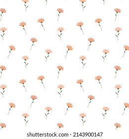 Cute seamless pattern with pink scattered flowers. Simple girly print. Vector illustration for scrapbooking, postcard