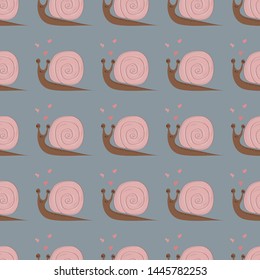 Cute seamless pattern with pink snails on gray background. Creative kids texture for fabric, wrapping, textile, wallpaper.