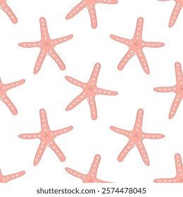 A cute seamless pattern with pink starfish. Abstract sea print with star fish.