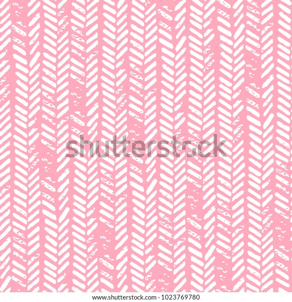かわいいシームレスな柄 ピンクと白の色 グランジテクスチャー 編み物 組み紐 ヘリンボーン 織物用の印刷 ベクターイラスト のベクター画像素材 ロイヤリティフリー