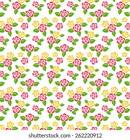 Cute seamless pattern with pink and yellow flowers. Floral background. Vector illustration.