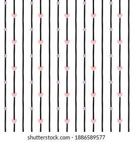 Cute seamless pattern with pinstripe and heart pastel background. Vector Illustration.