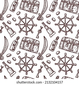 cute seamless pattern with pirate gear and funny elements.