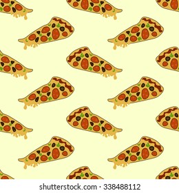 Cute seamless pattern with pizza. Food background in vector.