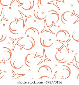 Cute seamless pattern with planes and traces of the plane. Design for poster or print.