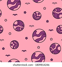Cute seamless pattern with planets and stars