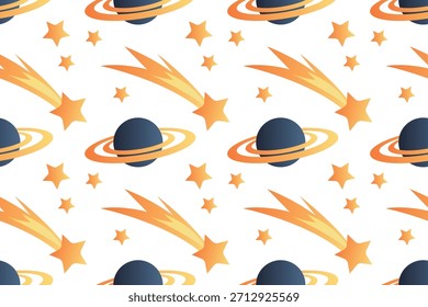 Lindo patrón sin fisuras con planetas y estrellas. Ilustración dibujada a mano. Constructor de escenas, colección de elementos. Diseño plano.