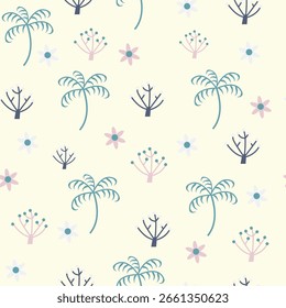  Cute seamless pattern  with plant and flowers on a  white background  design for kids cloth, tile , wallpaper, fabric, textile, cards, covers ,banners ,branding 
