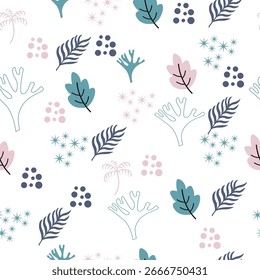  Cute seamless pattern  with plant and flowers on a  white background  design for kids cloth, tile , wallpaper, fabric, textile, cards, covers ,banners ,branding 
