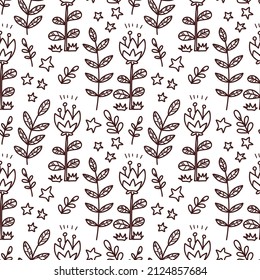 cute seamless pattern with plants and flowers