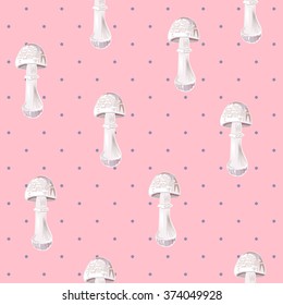 Cute seamless pattern with poisonous mushrooms. Death cap. Vector.