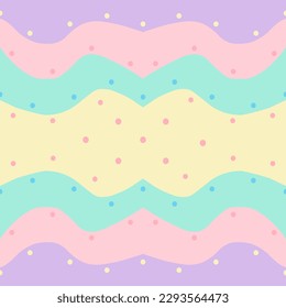 Cuidados puntos de poka sin costura y ondulados en color pastel. Curva abstracto por dibujo a mano. Diseño artístico para envolver papel, embalaje, papel pintado, tela. Vector.