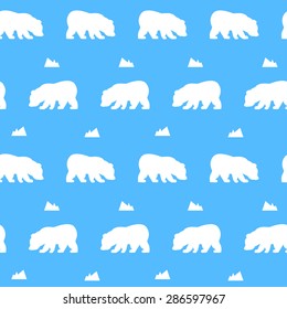 Cute seamless pattern with polar bears ans small icebergs. Vector illustration. Winter tiling