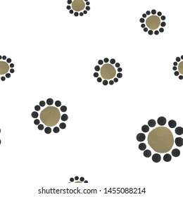 Cute Seamless pattern Polka Dark yellow color in a frame of a black circle. Perfect for your design, textile, pattern fills, box, posters, cards, etc. Pattern under the mask. Vector.