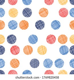 Cute seamless pattern, polka dot fabric, wallpaper, vector.