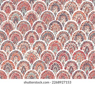 Cute seamless pattern in polka dot style. Grunge vintage texture. Bohemian print for textiles, summer dresses, home decor, packaging. Vector illustration.