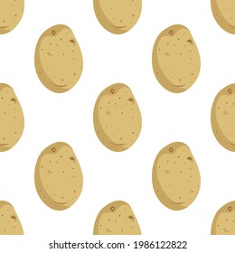 Cute seamless pattern with potato tubers. Vegetable harvest print. Summer or autumn background. Vector flat illustration