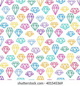 cute seamless pattern with precious stones of various shapes and colors