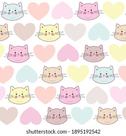 Cute seamless pattern with pretty kittens. Great for baby fabric, textile, wallpaper. Cats. Kids cartoon vector background. Pastel Colors.