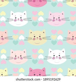 Cute seamless pattern with pretty kittens. Great for baby fabric, textile, wallpaper. Cats. Kids cartoon vector background. Pastel Colors.