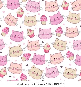 Cute seamless pattern with pretty kittens. Great for baby fabric, textile, wallpaper. Cats. Kids cartoon vector background. Pastel Colors.