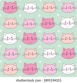 Patrón perfecto con bonitos gatitos. Excelente para tela de bebé, textil, papel pintado. Gatos. Caricatura infantil de fondo vectorial. Colores Pastel.