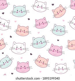 Cute seamless pattern with pretty kittens. Great for baby fabric, textile, wallpaper. Cats. Kids cartoon vector background. Pastel Colors.
