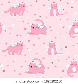 Cute seamless pattern with pretty kittens. Great for baby fabric, textile, wallpaper. Cats. Kids cartoon vector background. Pastel Colors.
