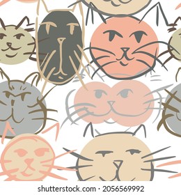 Cute seamless pattern with pretty kittens. Great for baby fabric, textile, wallpaper. Cats. Kids cartoon vector background. Pastel Colors.