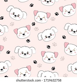 Cute seamless pattern with pretty puppies and dogs. Useful for many applications. Great for baby fabric, textile, wallpaper. Kids cartoon vector background. Pastel Colors.