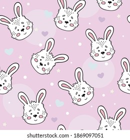 Cute seamless pattern with pretty rabbits. Great for baby fabric, textile, wallpaper. Bunnies. Kids cartoon vector background. Pastel Colors.