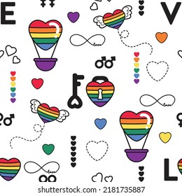 Cute seamless pattern pride decorate with heart and love icon.