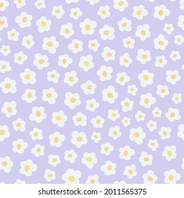 Cute seamless pattern with primitive naive art flowers in 70s style