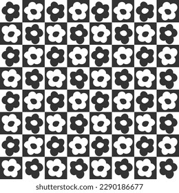 Patrón perfecto con flores de arte naive primitivas al estilo de los años 70