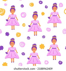 Cute seamless pattern with princess and flowers