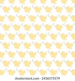 Cute seamless pattern print with doodle singing bird. Vector seamless pattern in flat style on white background. Repeat design for fabric, textile, decor, web, print, wallpaper, textile printing