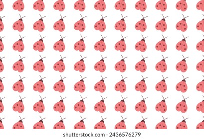 Cute seamless pattern print with doodle ladybug. Vector seamless pattern in flat style on white background. Repeat design for fabric, textile, decor, web, print, wallpaper, textile printing, packaging